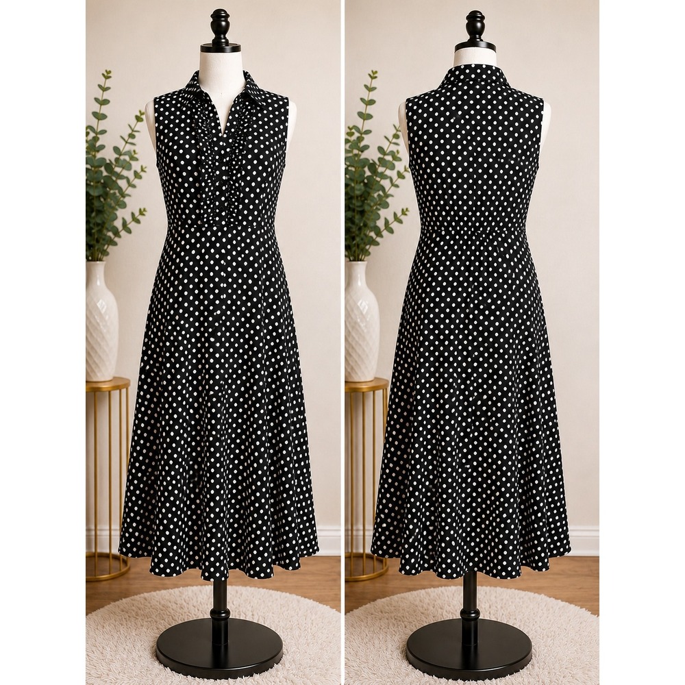 City Chic Womens Black White Polka Dot Ruffle Collared Midi Dress Size 16 Plus